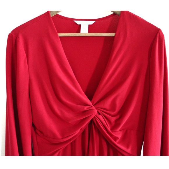 London Times Red Feminine Fit Long Sleeve Dress 12 Preowned - Picture 2 of 7